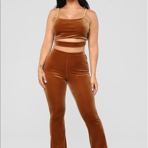 Cognac velvet pants set